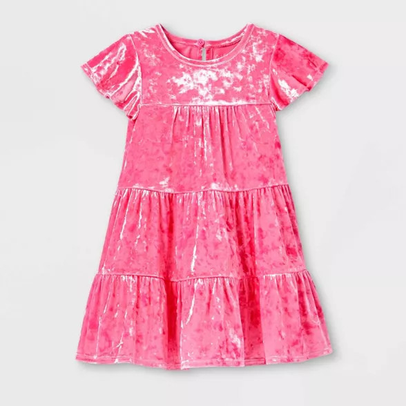 Toddler Girls' Tiered Velour Short Sleeve Dress - Cat & Jack™ Pink | Target