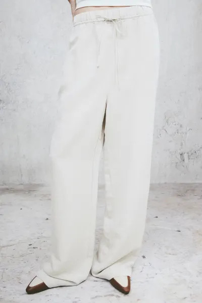 Linen-blend Pull-on Pants - Light beige - Ladies | H&M US | H&M (US + CA)