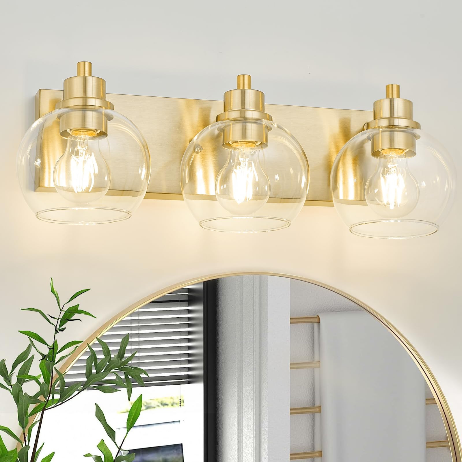 Tuscarora Gold Bathroom Light, Gold Vanity Light 3 Light Bathroom Vanity Light Brushed Gold Vanit... | Amazon (US)