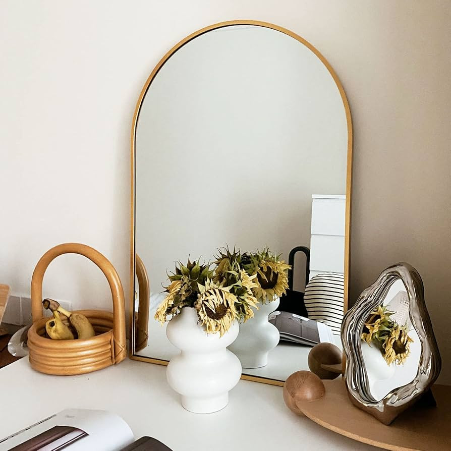 HARRITPURE 20"x30" Arched Bathroom Mirror - Wall Mounted Mirror - Gold Arch Mirror - Aluminum All... | Amazon (US)