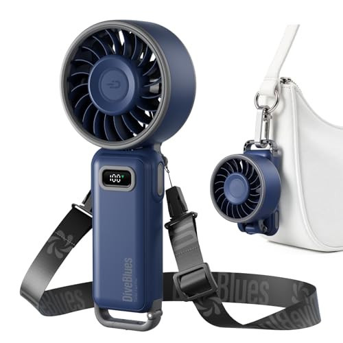 Diveblues Portable Handheld Fan, 7.4m/s High Speed Turbo Fan, 180° Foldable 4-in-1 Personal Neck Fan Integrated Carabiner Clip, 100 Speed Stepless Control, USB-C Rechargeable, 12H Battery, Fanzy D6036 | Amazon (US)