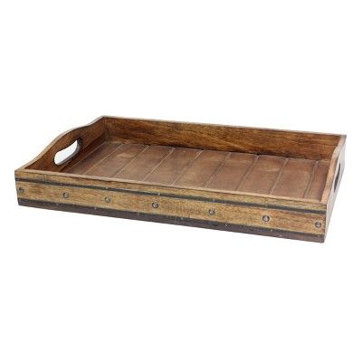 17.7" x 12.1" Rectangular Wooden Tray with Metal Rivets Brown - Stonebriar | Target