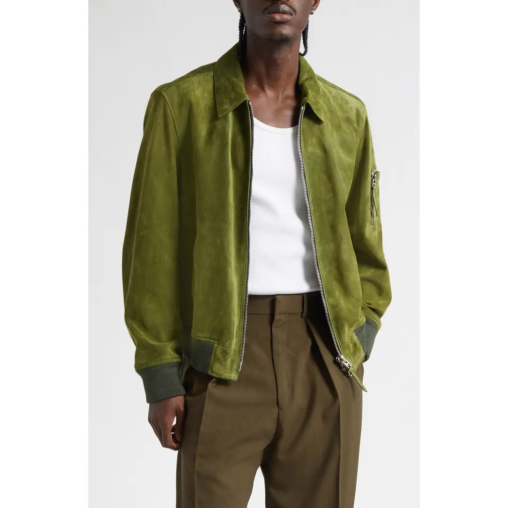 TOM FORD Collared Suede Bomber Jacket in Olive at Nordstrom, Size 44 Us | Nordstrom