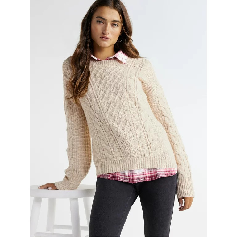 Time and Tru Women's Bobble Stitch Pullover Sweater, Midweight, Sizes XS-XXXL - Walmart.com | Walmart (US)