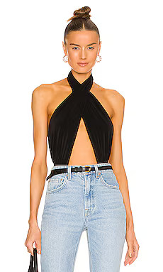 Norma Kamali Cross Halter Bodysuit in Black from Revolve.com | Revolve Clothing (Global)