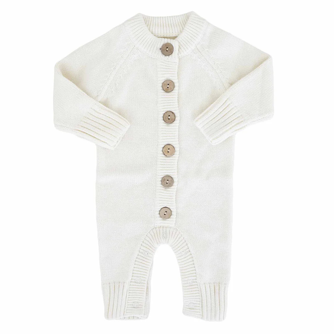 Knit Sweater Button Romper | Ivory | Caden Lane