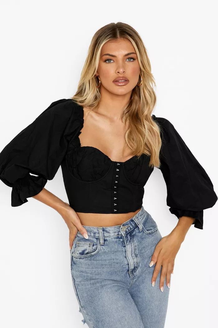 Black Woven Extreme Sleeve Top | Boohoo.com (UK & IE)