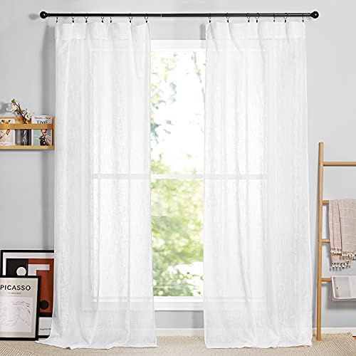 RYB HOME Semi Sheer Curtains Window Treatments for Living Room Bedroom Sliding Door, White, W 52 ... | Amazon (US)