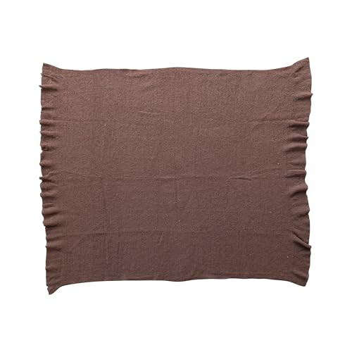 Creative Co-Op Brushed New Zealand Wool Striped Throw with Ruffled Edge, Brown | Amazon (US)