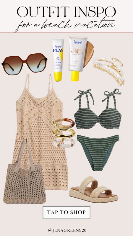 Beach Outfit | Vacation Inspo | Crochet Coverup | Beach Bag | Striped Bikini 

#LTKSwim #LTKStyleTip #LTKFindsUnder100