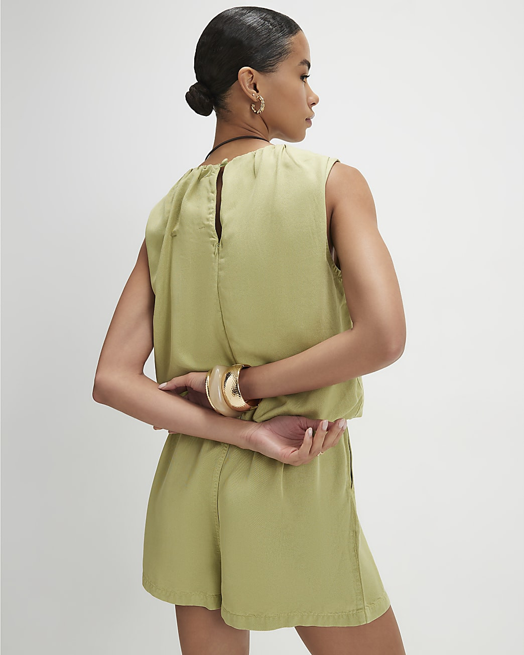 Green Bubble Top Playsuit | River Island UK & IE