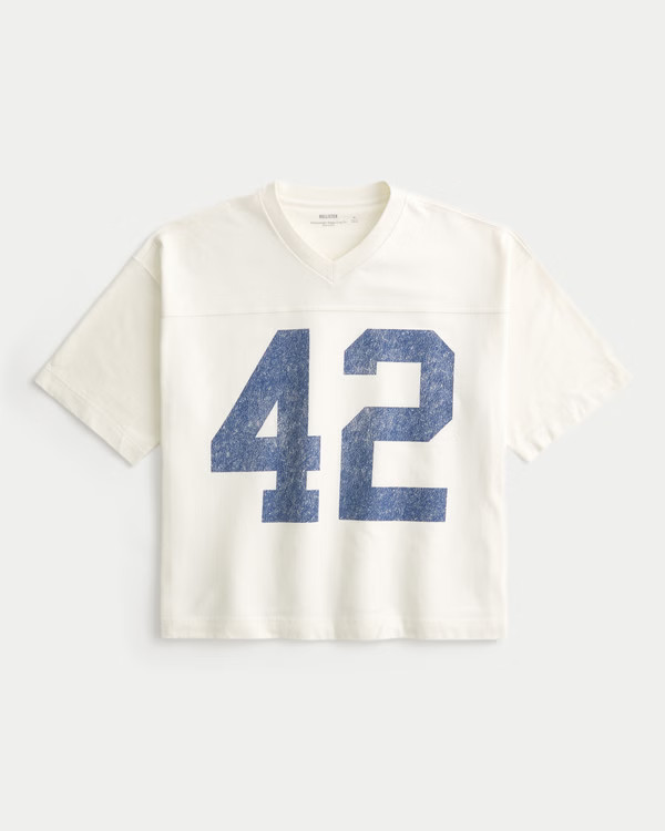 Heavyweight Baggy Crop Varsity Graphic Football Tee | Hollister (US)