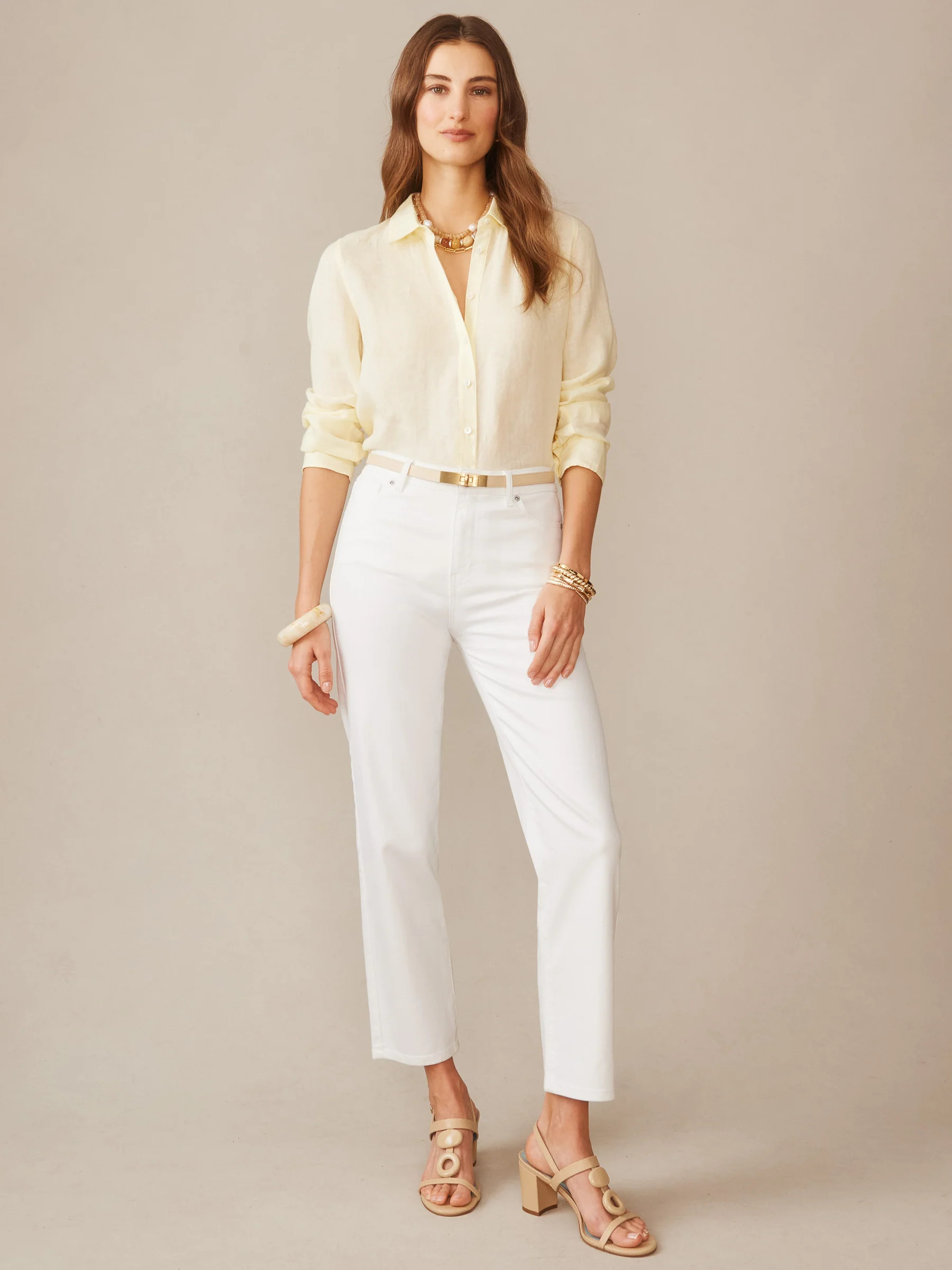 Lemon Solid Britt Linen Shirt   | Women's Tops | J.McLaughlin | J.McLaughlin