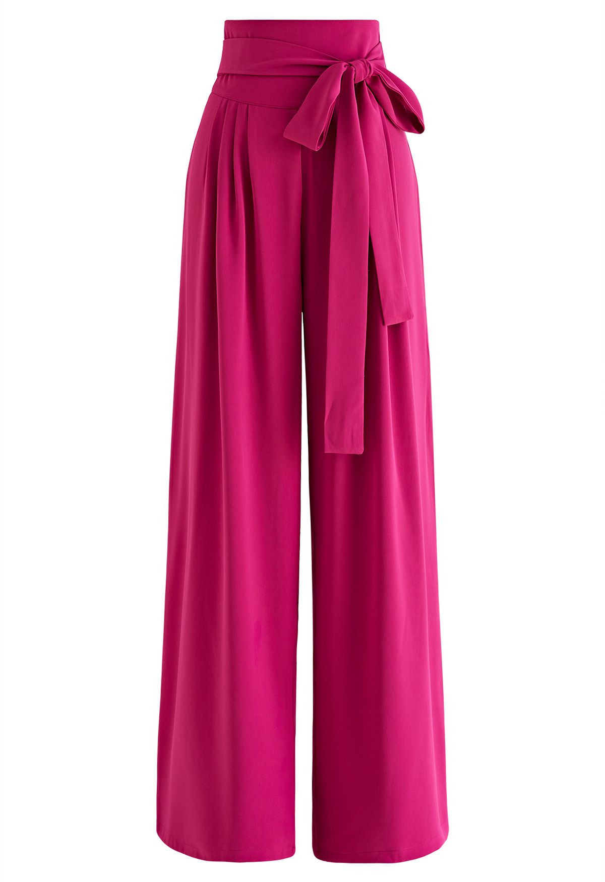 Bowknot High Waist Wide-Leg Pants in Magenta | Chicwish