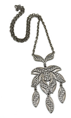 Vintage Modernist Pendant Necklace Pewter Tone Dangle Leaves Mid Century MCM | eBay US