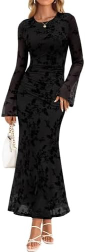 ZESICA Women's Long Sleeve Floral Bodycon Dress 2025 Fall Fashion Ruched Mesh Wedding Guest Cockt... | Amazon (US)