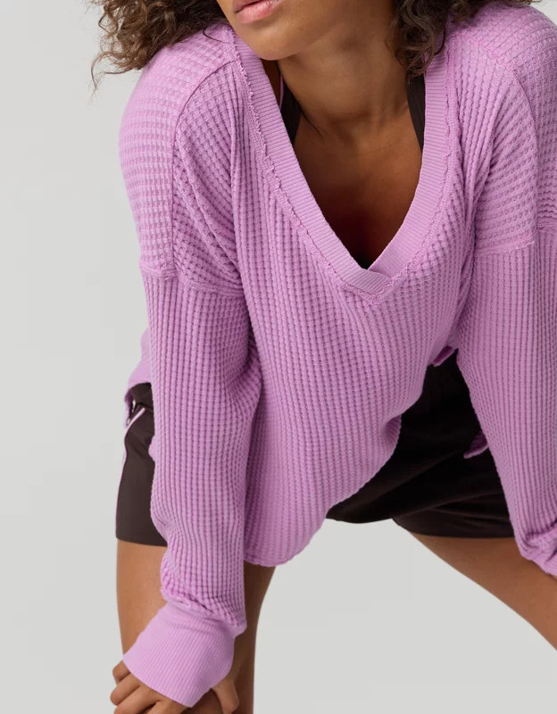 OFFLINE By Aerie Wow! Waffle Long Sleeve V Neck T-Shirt | Aerie