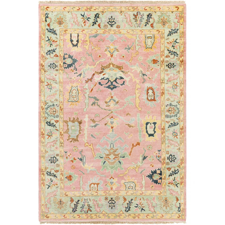 Morrisson Oriental Hand-Knotted Area Rug in Pink/Green/Orange | Wayfair North America