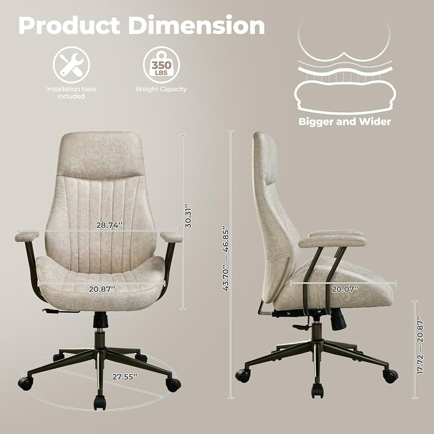 ovios Ergonomic Home Office Chair, Mid-Century Modern Faux Leather Chairs with Padded Armrests, C... | Amazon (US)