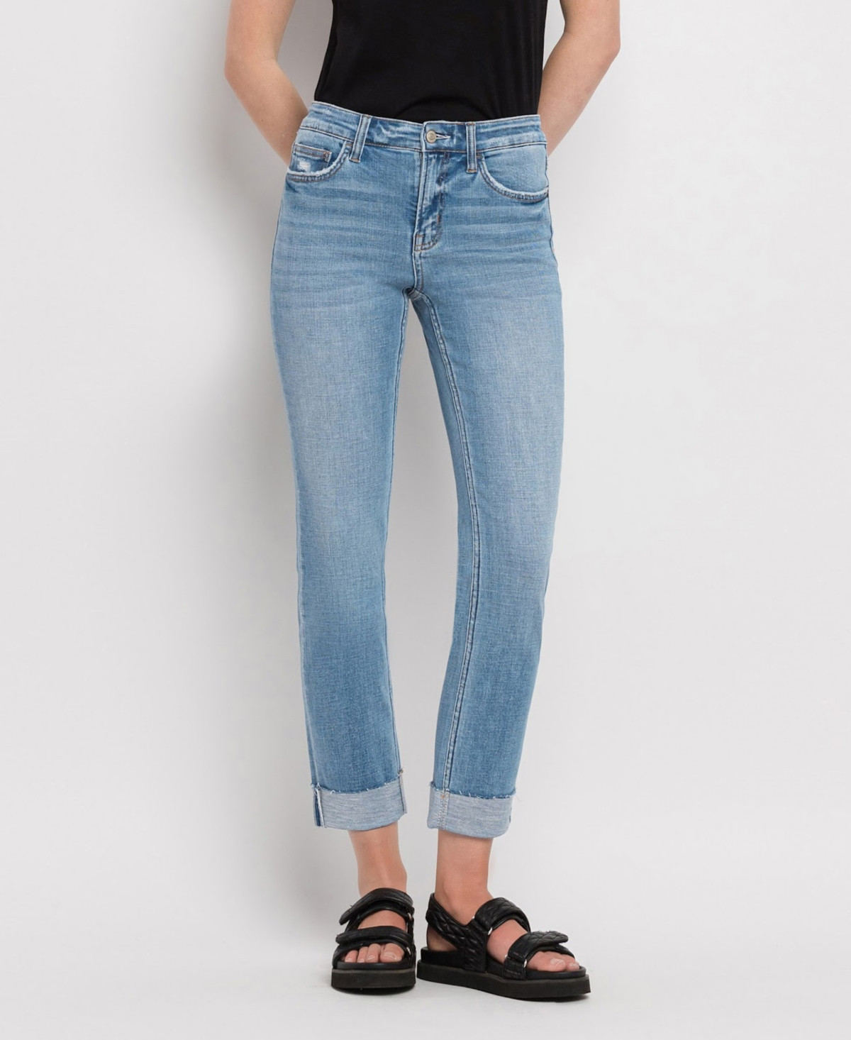 Flying Monkey Women's Mid Rise Cuffed Slim Straight Jeans - Janet blue | Macy's