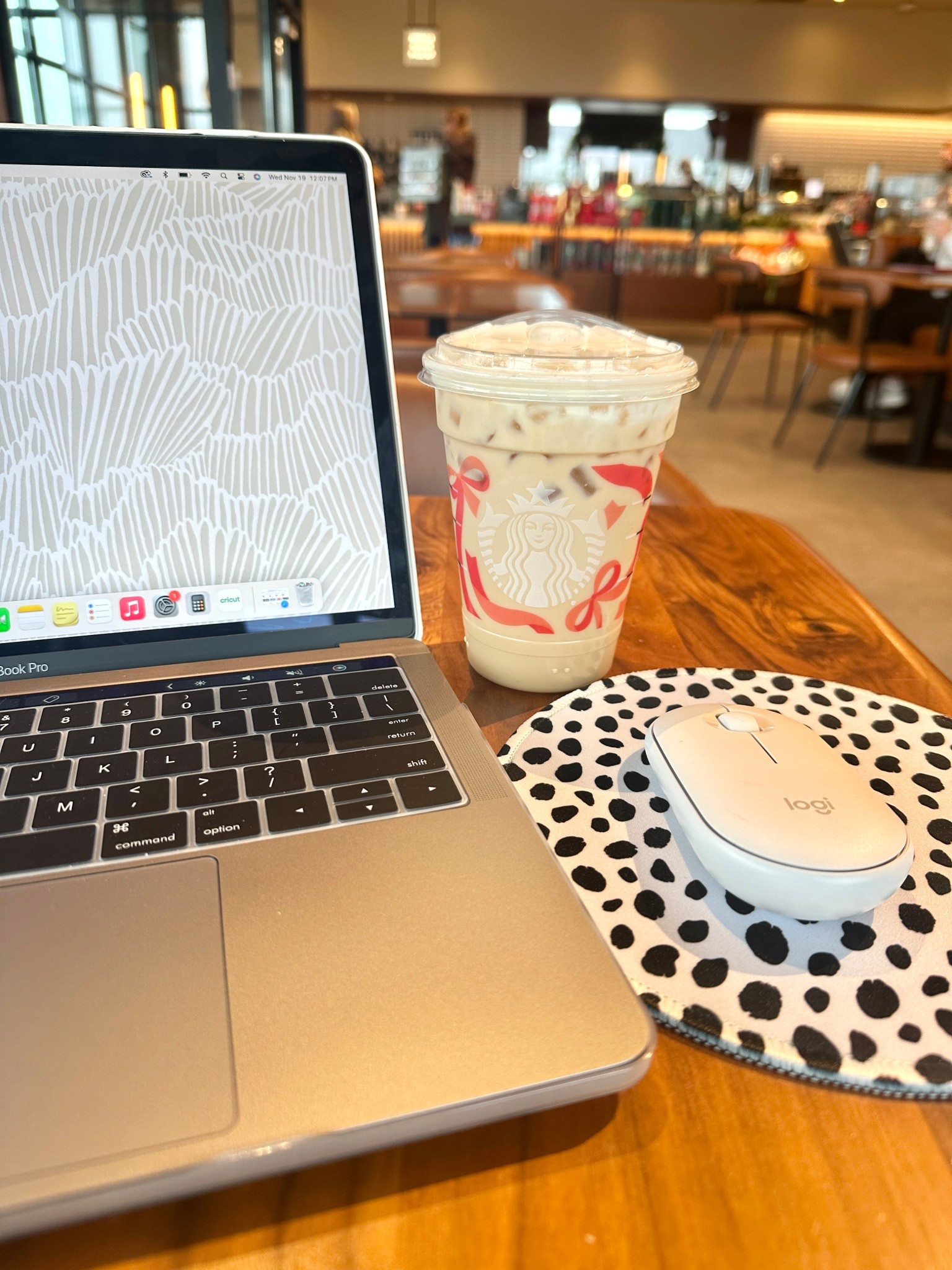 Work from home day at Starbucks with an Iced Sugar Cookie Latte with Vanilla Sweet Cream Cold Foam! So good! 🤍☕️

coffee shop workday vibes, cozy work setup, laptop workspace aesthetic, Starbucks iced latte, holiday Starbucks cup, remote work essentials, cute mouse pad, dalmatian print mouse pad, neutral tech accessories, Logitech wireless mouse, productive morning routine, digital creator workspace, aesthetic desk setup, cafe workday, content creator essentials, work from anywhere style, cozy winter workday, laptop and coffee aesthetic, small business owner workspace, creative workflow setup

#LTKWorkwear #LTKSeasonal