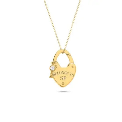 Love Locks & Birthstone Key Charm Necklace (Gold) | Abbott Lyon