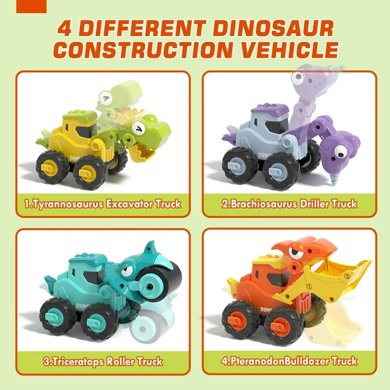 Toys for 1 2 3 Year Old Boy Girl, Construction Vehicle Dinosaur Toy Cars For Toddlers, Press And ... | Walmart (US)
