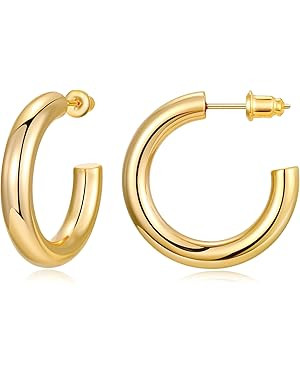 Gacimy Chunky Gold Hoop Earrings for Women 14K Real Gold Plated, 925 Sterling Silver Post Gold Ho... | Amazon (US)