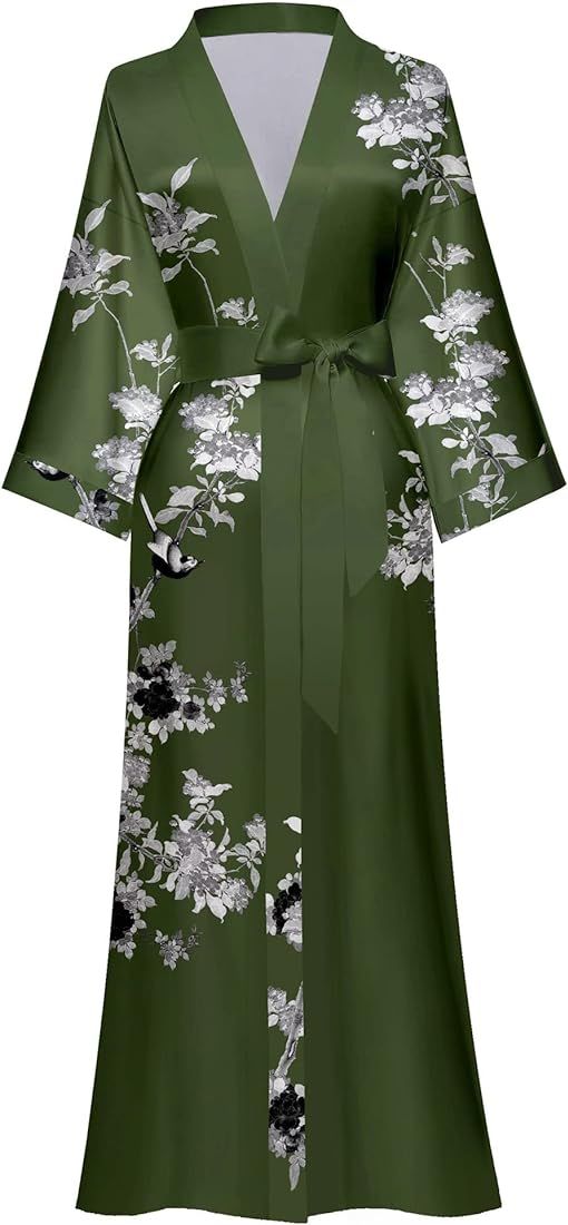 Kihnop Women's Floral Long Kimono Robe Long Satin Robe Long Silk Robe Ladies Kimonos Silky Bathro... | Amazon (US)