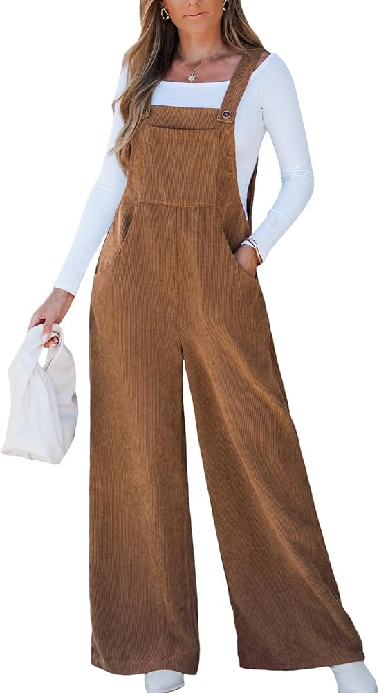 CUPSHE Womens Jumpsuit Corduroy Overalls Square Neck Sleeveless Wide Leg Jumpsuits Pockets Casual... | Amazon (US)
