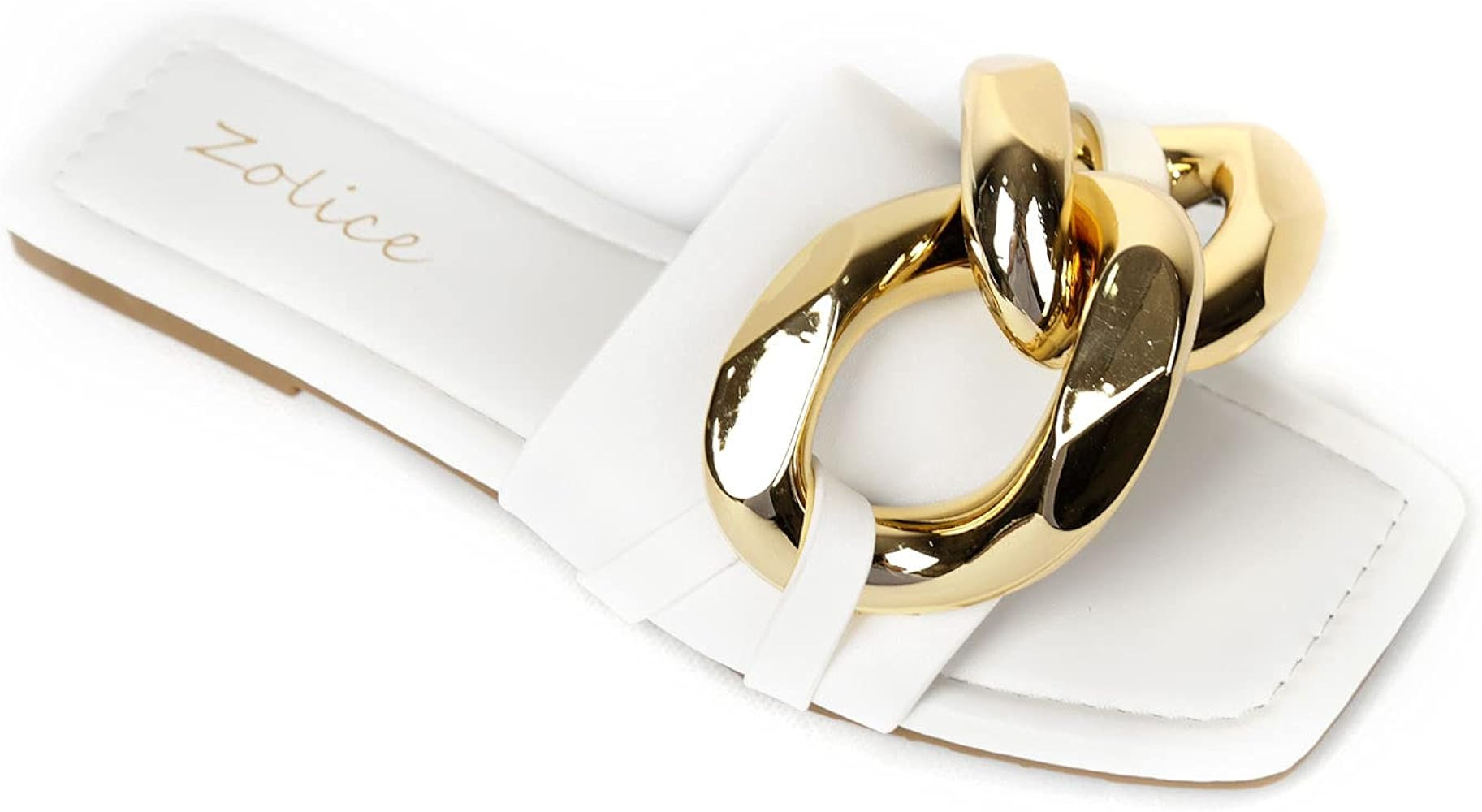 Women's Summer Slippers Open Toe Flat Sandals big Metal Chain PU leather Slides Shoes | Amazon (US)