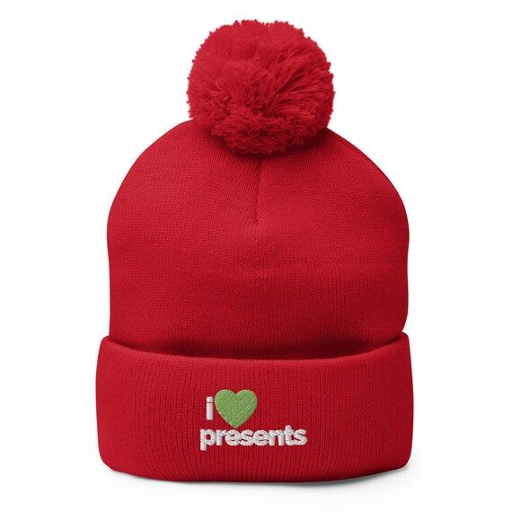 Pom-pom Beanie I Love Heart Presents Gift Holiday Christmas | Etsy | Etsy (US)