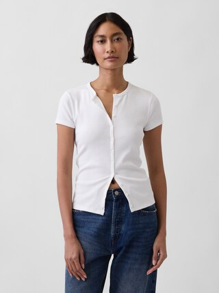 Modern Rib Button-Front Crew T-Shirt | Gap (US)