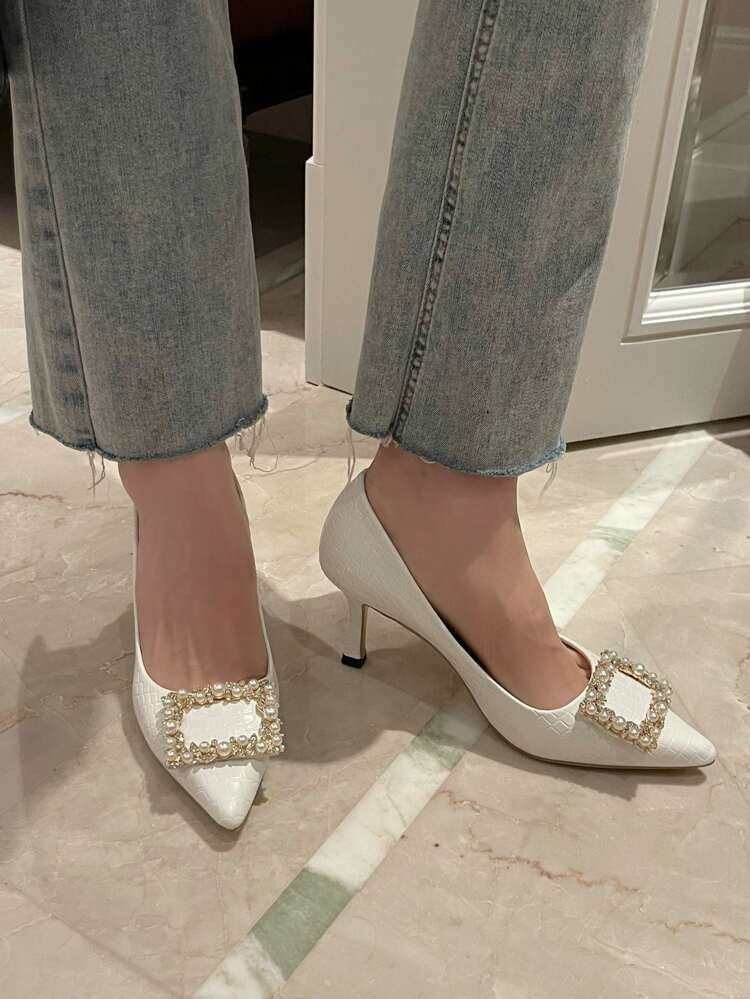 Faux Pearl Decor Point Toe Court Pumps | SHEIN