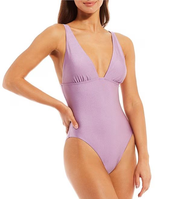 Solid V-Neck One-Piece Family Matching Swimsuit | Dillard's