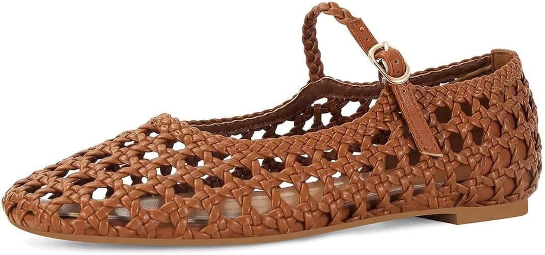 MICIFA Woven Mesh Ballet Flats for Women Round Toe Mary Jane Flats Buckle Strap Ballerina Flats C... | Amazon (US)