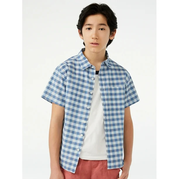 Free Assembly Boys Madras Button Down Shirt - Walmart.com | Walmart (US)