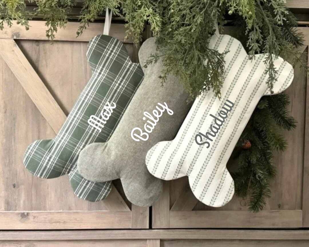 Personalized Dog Christmas Stocking, Dog Stocking in Green and White, Stripe Pet Stocking, Dog Bo... | Etsy (US)