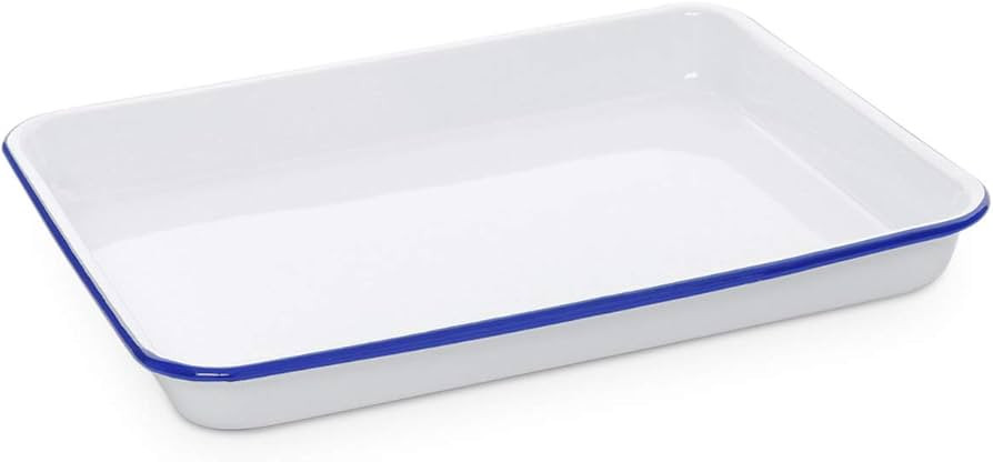 Enamelware Small Rectangular Tray, 11.25 x 9 inches, Vintage White/Blue (Single) | Amazon (US)