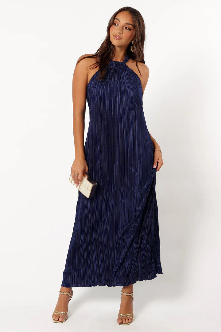 Melody Plisse Halter Maxi Dress - Navy | Petal & Pup (US)