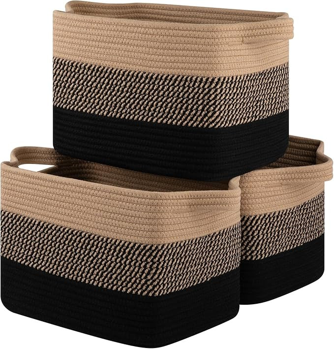 Storage Basket for Organizing, Woven Baskets for Storage, Rectangle Decorative Baskets for Shleve... | Amazon (US)
