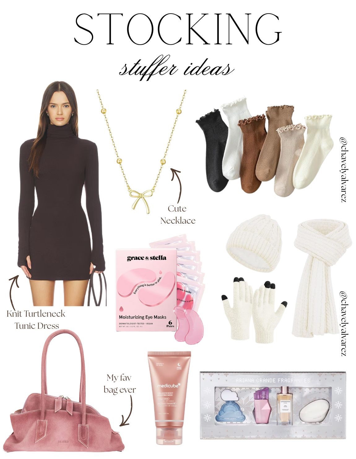 💖 STOCKING Stuffer Ideas: Cozy Accessories & Cute Details!

Fill those stockings with the best winter accessories and cozy staples! This collection features soft fabrics, cute jewelry, and viral beauty finds! ✨

We are obsessed with styling the brown knit turtleneck tunic dress—a perfect holiday or winter base layer. Elevate the look with the delicate gold bow necklace and a gorgeous blush pink tote bag. For cold-weather accessories, the chunky knit beanie, scarf, and touchscreen gloves are a must-have in a creamy winter white. Finish the self-care haul with the viral pink under-eye masks and the Ariana Grande perfume sampler set for signature scents!

Shop these must-have finds to complete your holiday gift list! ✨

#StockingStuffers
#GiftsForHer
#KnitDress
#TurtleneckDress
#ToteBag
#PinkBag
#KnitAccessories
#Beanie
#WinterFashion
#EyeMasks
#UndereyePatches
#ArianaGrande
#PerfumeSet
#Socks
#CuteSocks
#LTKStyle
#LTKBeauty
#WinterStyle


#LTKGiftGuide #LTKHoliday #LTKFindsUnder50