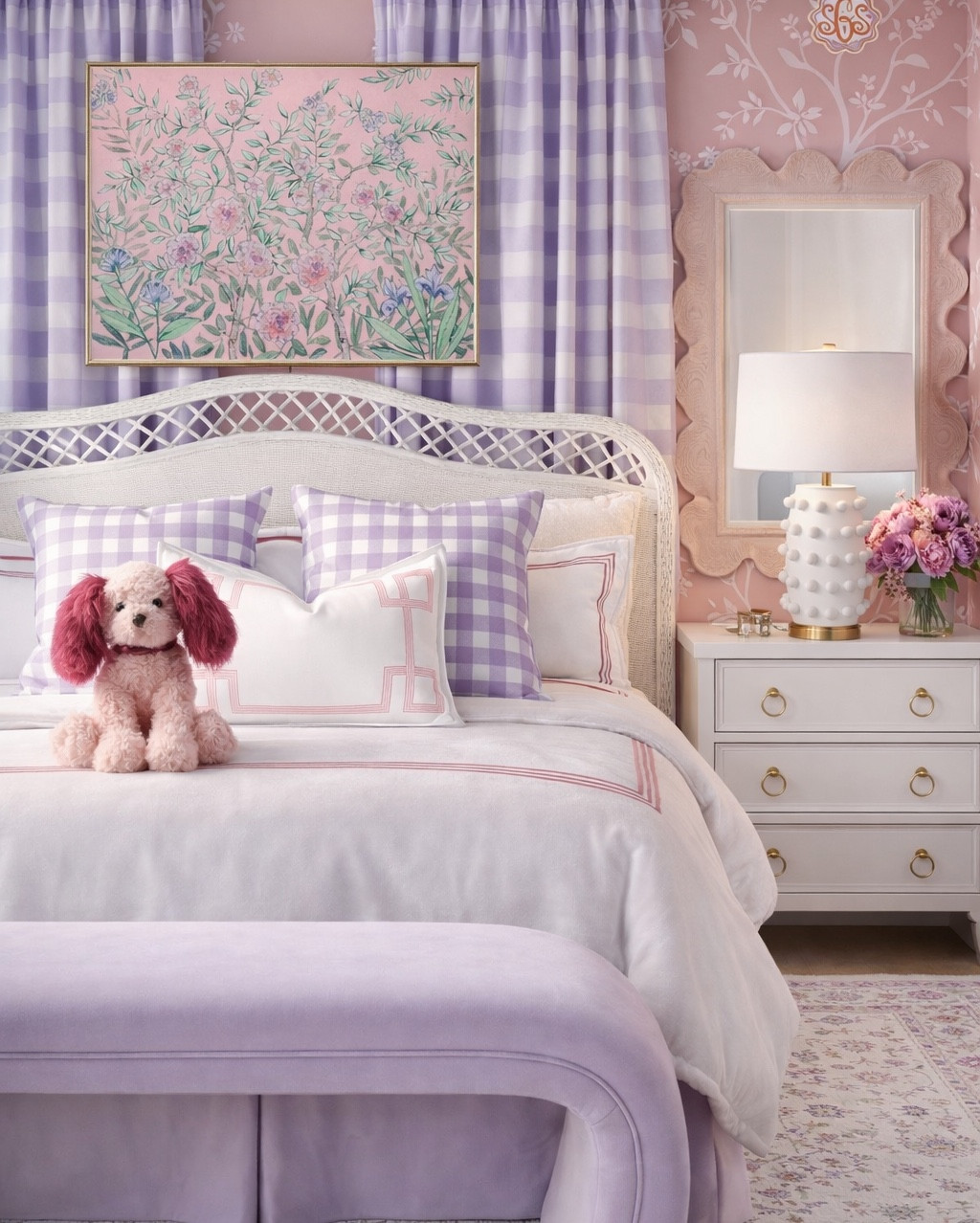 Sweet dreams are made of gingham, florals, and a little touch of pink 💕✨

This darling bedroom mood board is giving all the grandmillennial charm — from the lavender check drapes to the scalloped mirror and that precious poodle accent 🐩🌸

I linked everything to recreate this look: think soft pastels, classic patterns, and timeless feminine details that can grow with your little girl for years.

#LTKHome #LTKmomlife #LTKKids