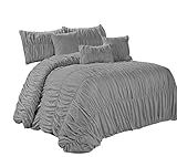 HIG 7 Piece Rosales Chic Ruched Ruffled Pleated Comforter Sets Gray- Queen King Size (Cal King, Gray | Amazon (US)