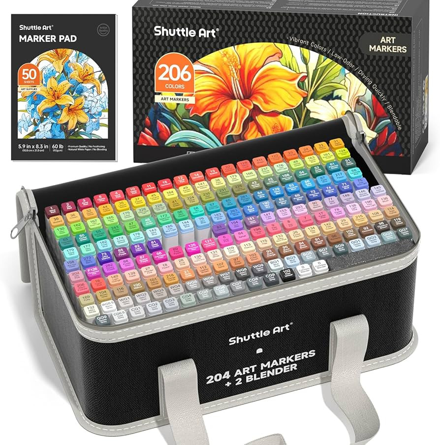 Shuttle Art 205 Colors Dual Tip Alcohol Markers, 204 Colors Permanent Marker Plus 1 Blender 1 Mar... | Amazon (US)