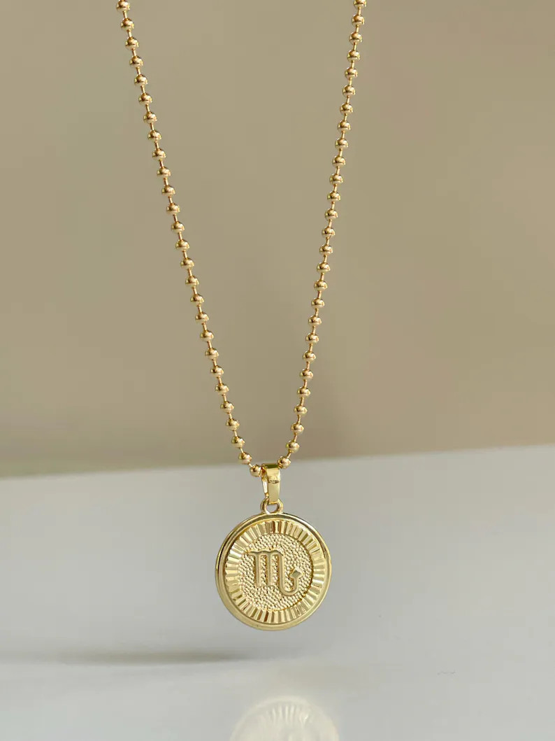 Zodiac Necklace, Zodiac Coin Necklace, Gold Necklace, Birthday Gift for Her, Scorpio Zodiac Neckl... | Etsy (US)