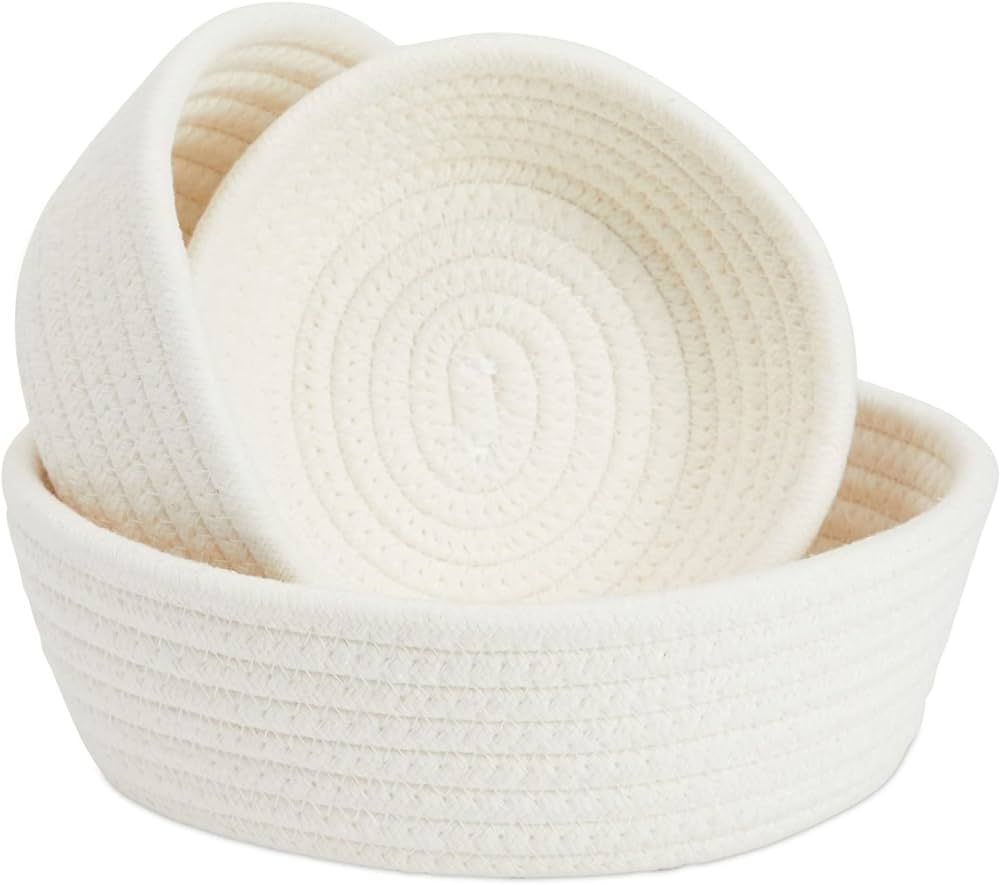 3-Piece Small Round Cotton Rope Woven Storage Basket Set, Nesting Bins for Organizing Toys on She... | Amazon (US)