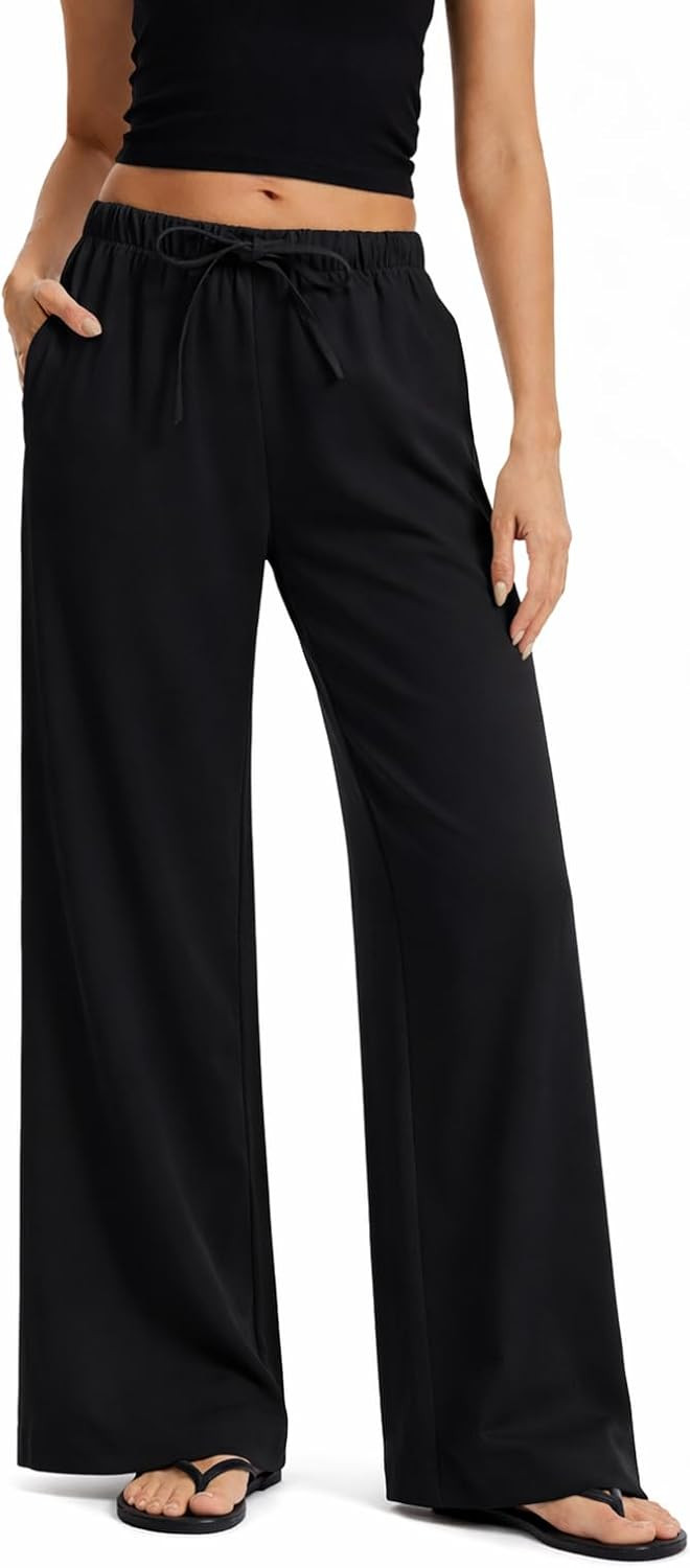 AnotherChill Women's Wide Leg Crepe Pants, Wrinkle-Resistant Travel Pants | Amazon (US)