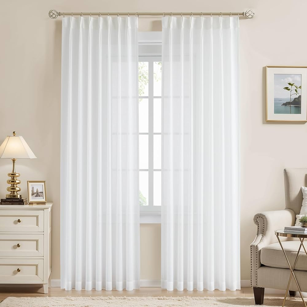 WEST LAKE 102 Inches Length White Pinch Pleated Sheer Curtain Panels for Living Room Bedroom,Rust... | Amazon (US)