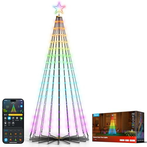 Govee Christmas Cone Tree Lights, 6ft 316 LEDs RGBIC Christmas Tree Lights with Smart App Control, IP67 Waterproof Outdoor String Lights for Xmas Decorations, 82+ Scene Modes, Music Sync, Black Stand | Amazon (US)